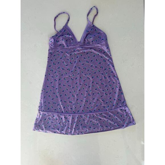 Y2K Victorias Secret Slip Dress Size M Purple Ditzy Floral Babydoll Fairy - Picture 2 of 12